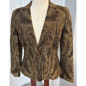 Vintage Focus 2000 6 Petite Boho Tapestry Blazer Brown And Gold Paisley Brocade